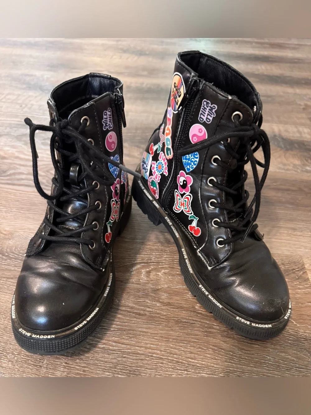 Steve Madden Black Kids Lace-Up Combat Boots size 2